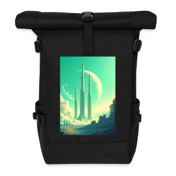 Paysages spatiaux rétro futuristes Esthétique des années 1960 - Sac à dos roll top - noir - Devant