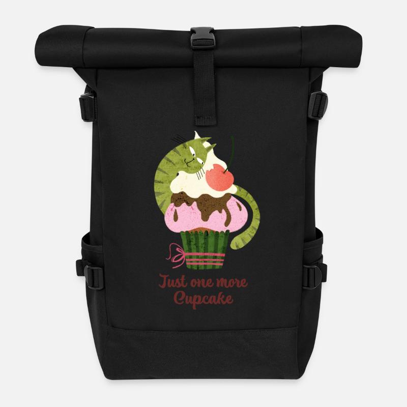 Just One More Cupcake Cute Cat Funny Dessert Lover - Roll Top Backpack - black
