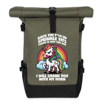 Regenbogen Einhorn Attitüde Geschenk Geschenkidee - Rolltop Rucksack - Olive/Schwarz - Vorne