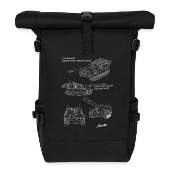 Panzerlinien im Bauplan - Rolltop Rucksack - Schwarz - Vorne
