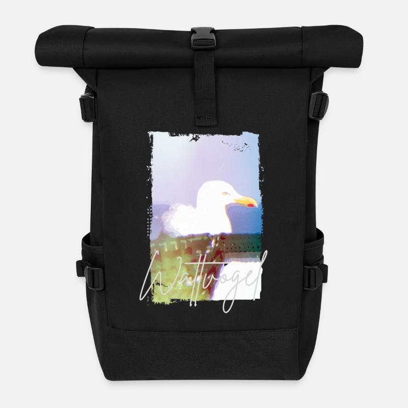 Wattvogel® Nordsee Möwe – Strandkorb Moment  - Rolltop Rucksack - Schwarz