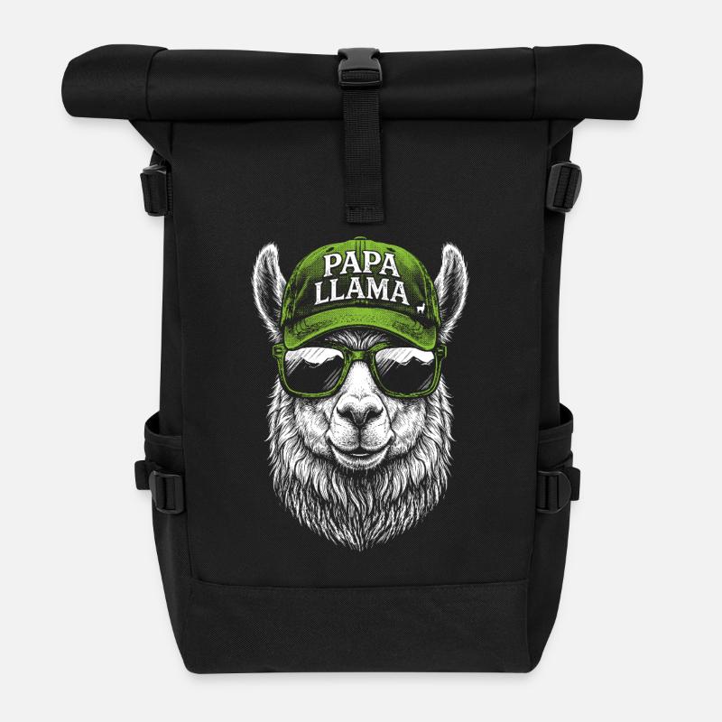 Papa Llama Cap Design - Roll Top Backpack - black