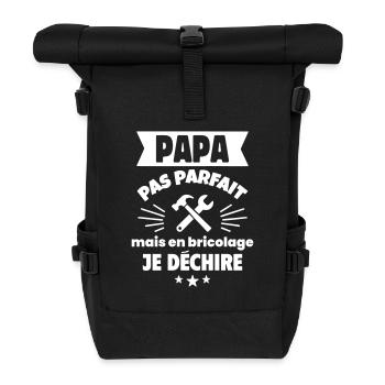 Papa pas parfait bricoleur, cadeau fête des pères - Sac à dos roll top - noir - Devant