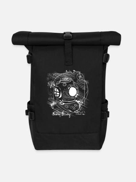 Taucherhelm Skizze Tauchen Retro Da Vinci - Rolltop Rucksack - Schwarz