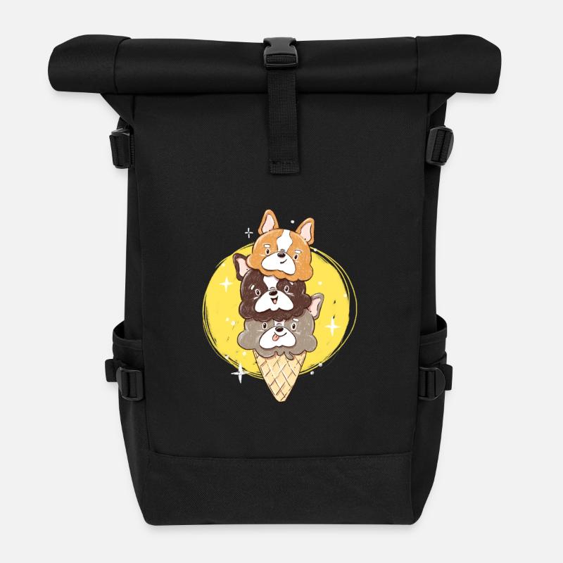 Französische Bulldogge Eisportionierer - Frenchie Summer - Rolltop Rucksack - Schwarz