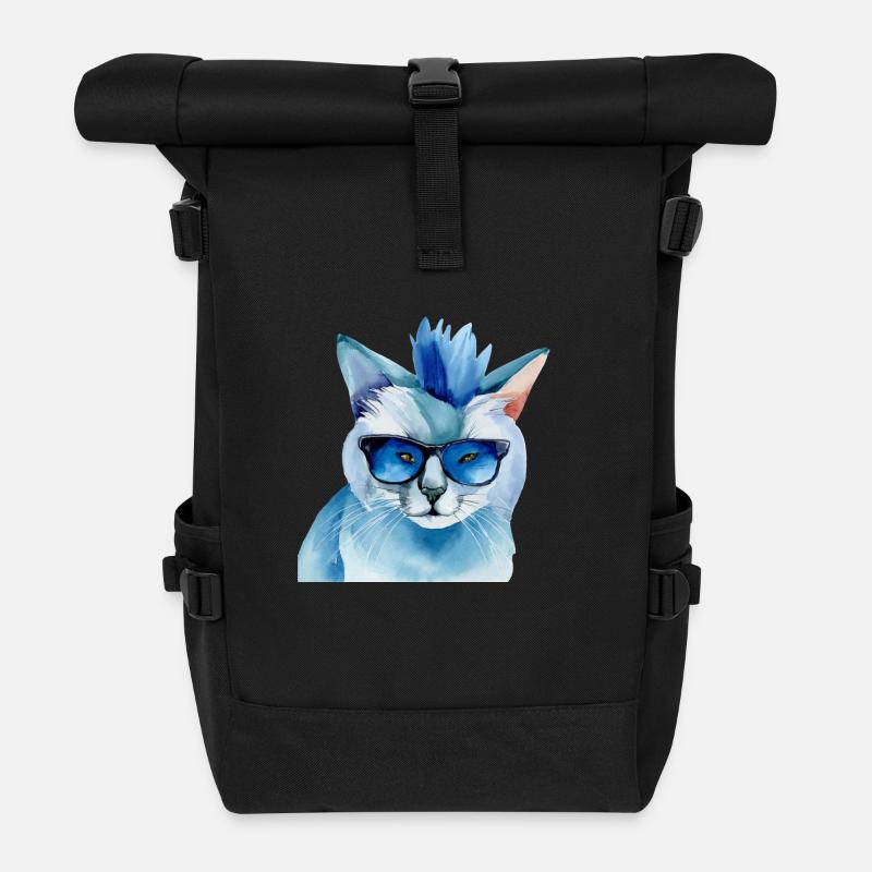 Punkrock Katze mit Sonnenbrille Geschenkidee - Rolltop Rucksack - Schwarz