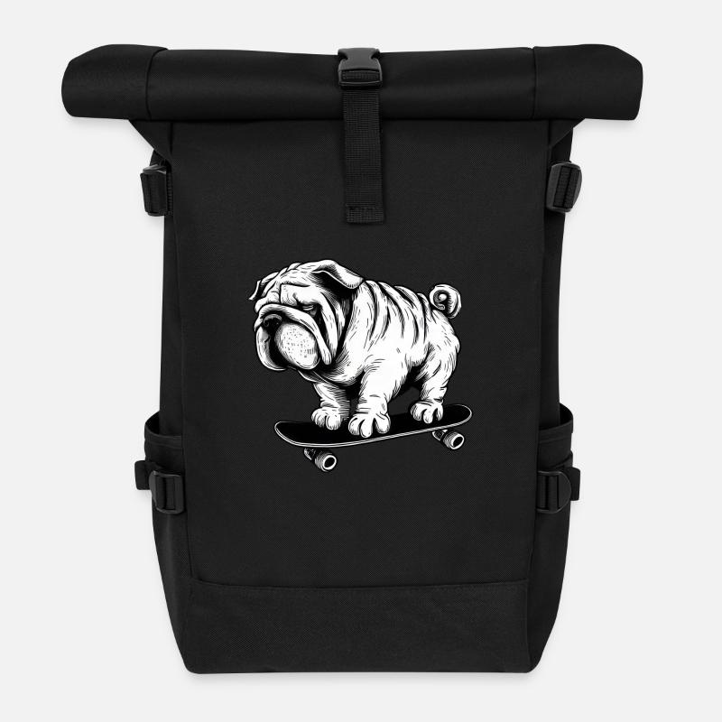 Skater-Mops: Der Straßenkönig - Rolltop Rucksack - Schwarz