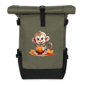 Singe d’automne à la citrouille et à la pomme - Sac à dos roll top - olive/noir - Devant
