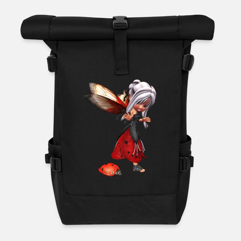 Ladybug Fairy - Rolltop Rucksack - Schwarz