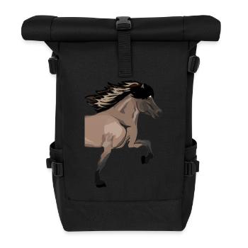 Big Side-Tölter Islandpferd – Mausfalbe - Rolltop Rucksack - Schwarz - Vorne