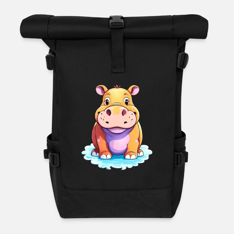Hippopotamus Niedliches Nilpferd - Rolltop Rucksack - Schwarz