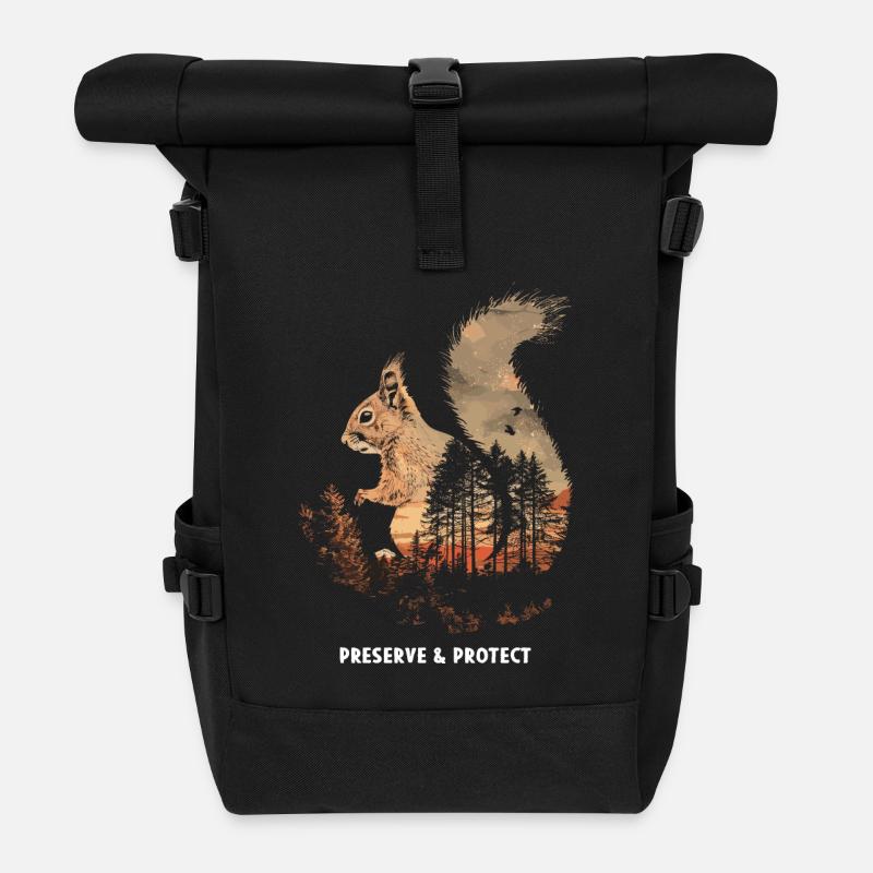 Preserve & Protect Eichhörnchen Baumhörnchen Wald - Rolltop Rucksack - Schwarz