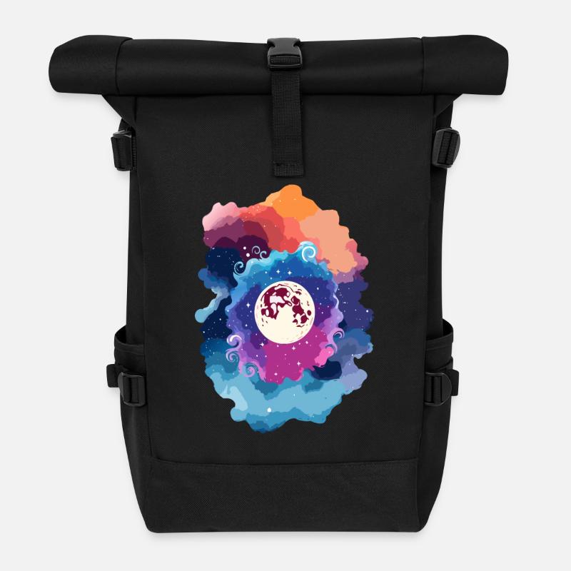 Full Moon Abstract Sky - Roll Top Backpack - black