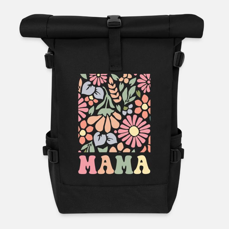 Mama Boho Flora - Rolltop Rucksack - Schwarz