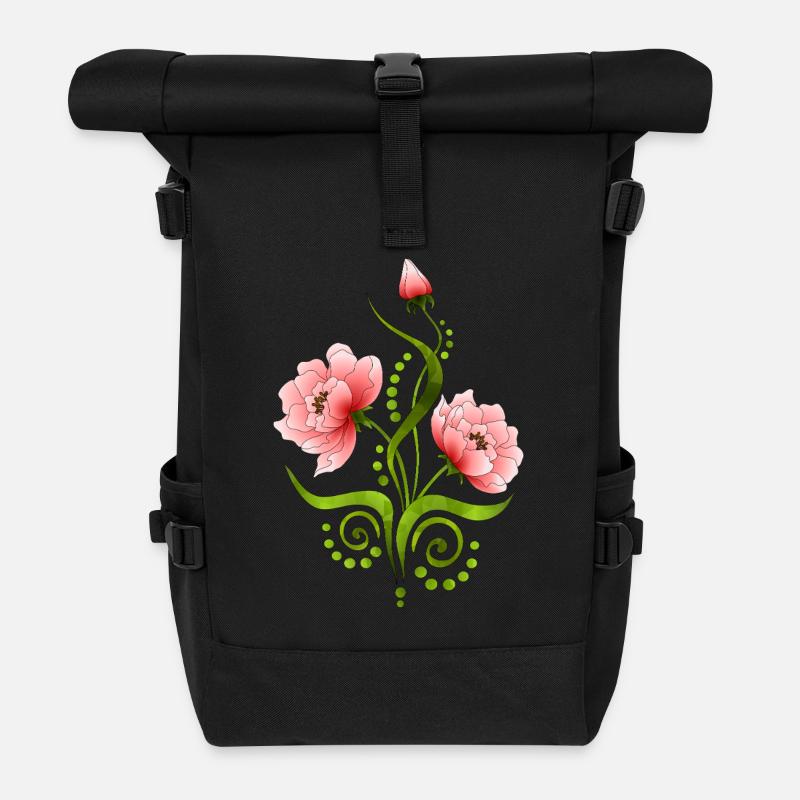 Flowers - Roll Top Backpack - black