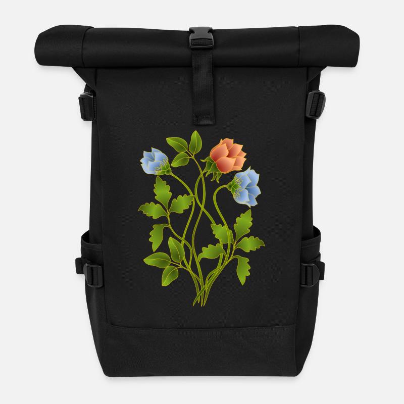 Blumen - Rolltop Rucksack - Schwarz