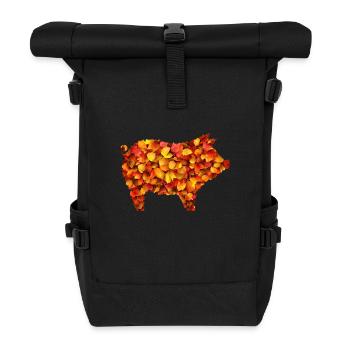 Autumn pig in colorful foliage - Roll Top Backpack - black - Front