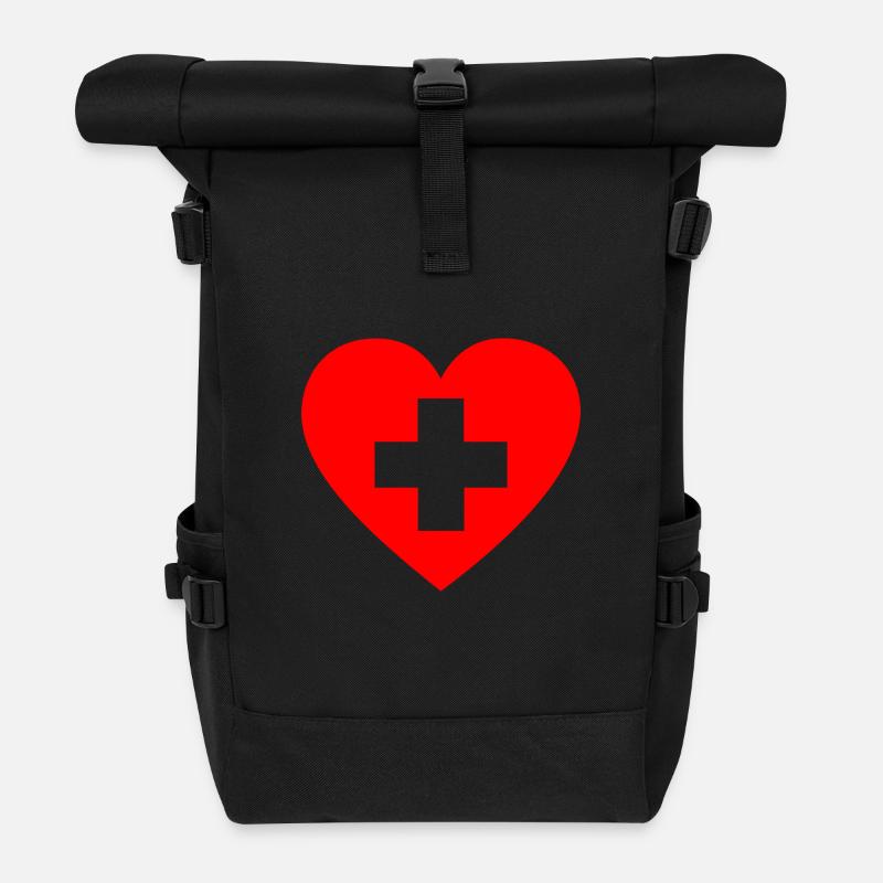 Erste-Hilfe-Herz - Rolltop Rucksack - Schwarz