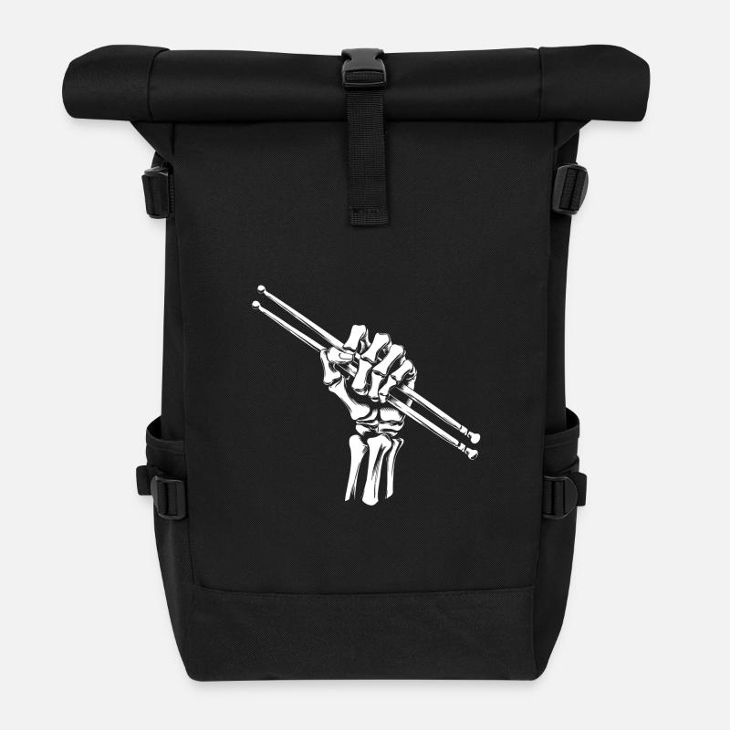 Knochenhand mit Drumsticks Drummerdesign - Rolltop Rucksack - Schwarz