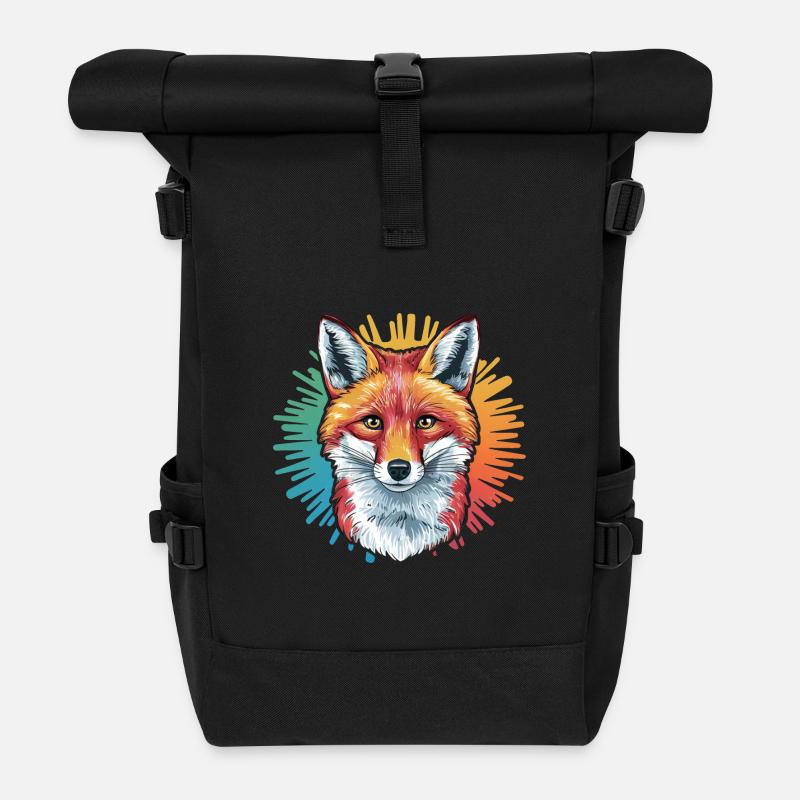 Fuchs - Illustration - Rolltop Rucksack - Schwarz