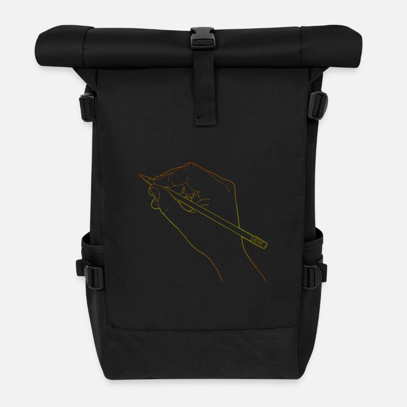 Eine skizzierte Hand, die einen Bleistift hält - Rolltop Rucksack - Schwarz