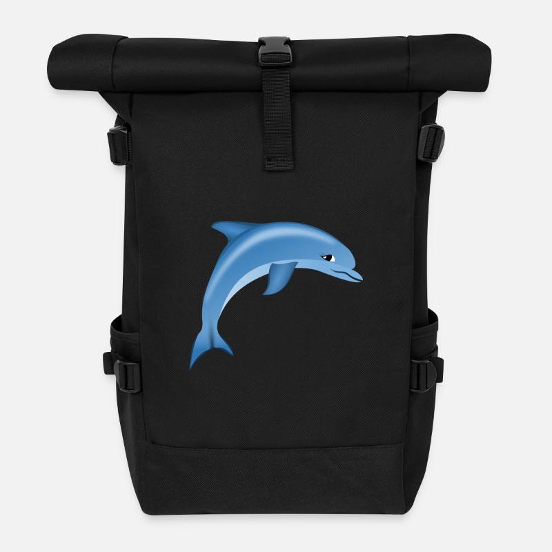 Blauer niedlicher Delphin - Rolltop Rucksack - Schwarz