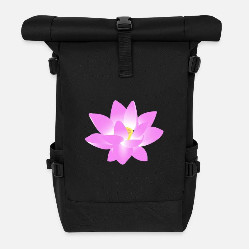 Flower Lotus - Roll Top Backpack - black