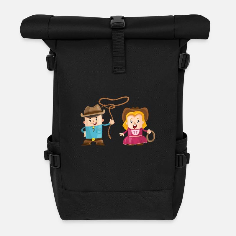Cowboy with girl - Roll Top Backpack - black