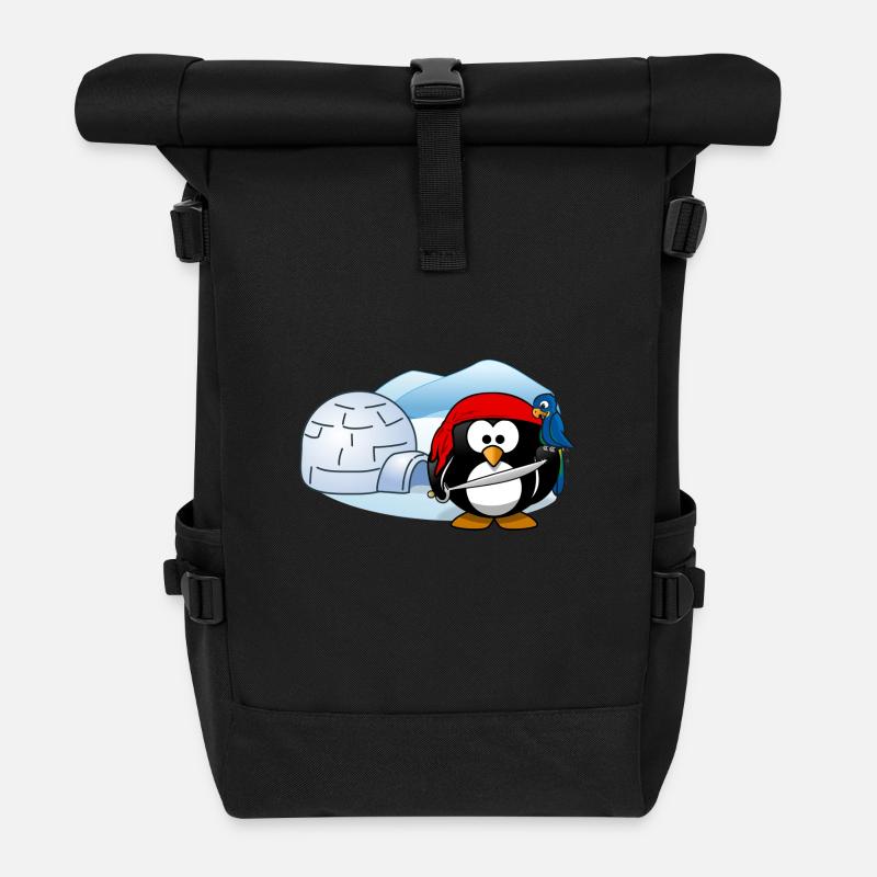 Piratenpinguin mit Schwert, Papagei und Iglu. - Rolltop Rucksack - Schwarz