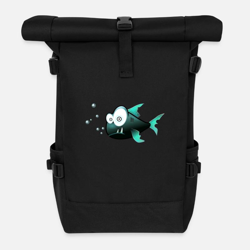 Confused fish - Roll Top Backpack - black