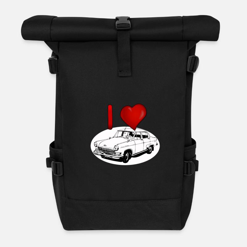 Herzliebe für Oldtimer Wolga M21 - Rolltop Rucksack - Schwarz