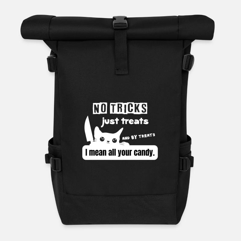 Pas d’astuces, juste des friandises pour chat Halloween - Sac à dos roll top - noir