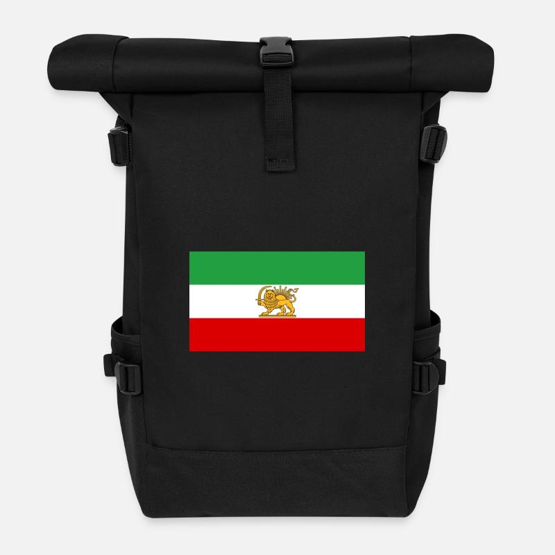 Lion and Sun Iran Flag - Roll Top Backpack - black