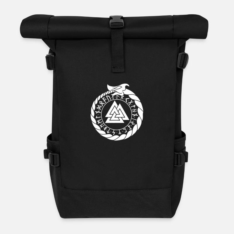 Ouroboros mit Valknut und Futhark - Germanisches - Rolltop Rucksack - Schwarz