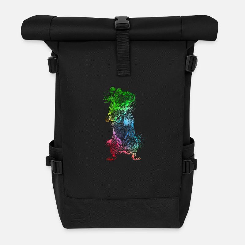 Farbenfroher Degu - Rolltop Rucksack - Schwarz