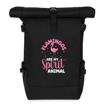 Favorite animal - flamingo - Roll Top Backpack - black - Front