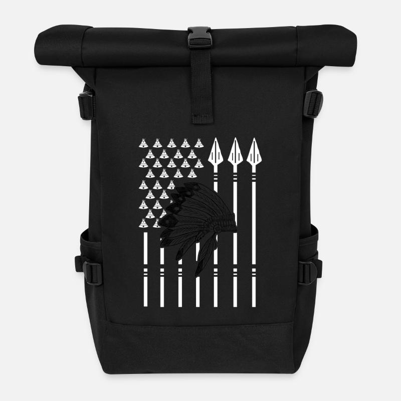 Native American flag gift - Roll Top Backpack - black