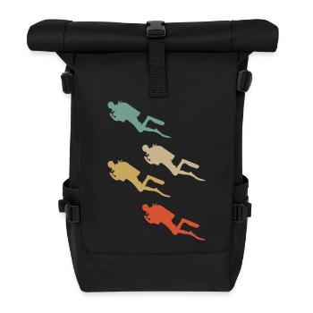 Retro Vintage Design Tauchen Taucher Schwimmer - Rolltop Rucksack - Schwarz - Vorne