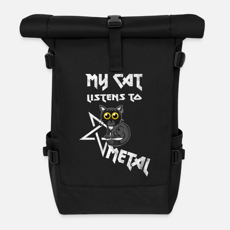 Meine Katze hört Metal - Washed Effekt - Rolltop Rucksack - Schwarz