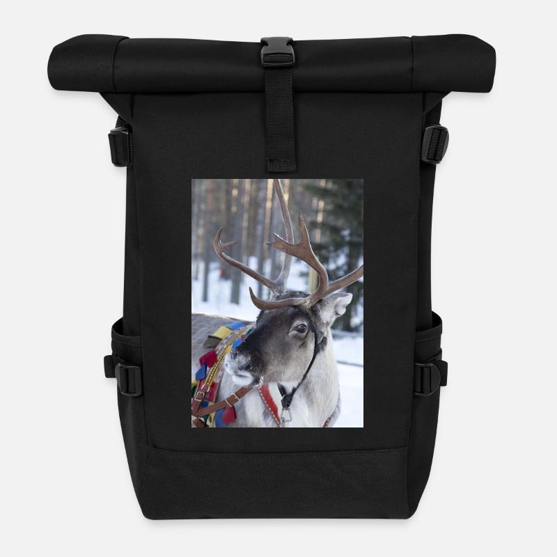 Reindeer - Roll Top Backpack - black