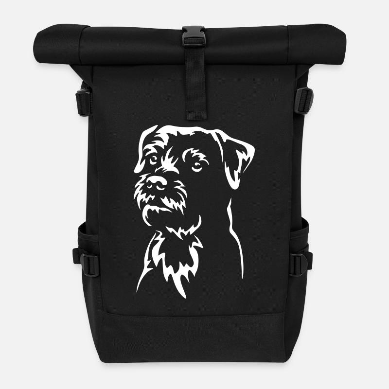 Border Terrier Kopf "Black Edition" - Rolltop Rucksack - Schwarz