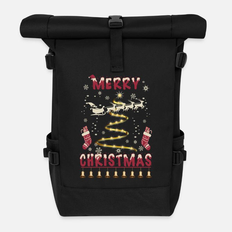 Frohe Weihnachten - Rolltop Rucksack - Schwarz