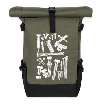 Bauarbeiter von Schrauben, Nägeln und Bolzen - Rolltop Rucksack - Olive/Schwarz - Vorne