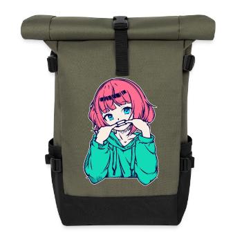 Girls Anime Japanese Comic Cartoon Manga - Roll Top Backpack - olive/black - Front