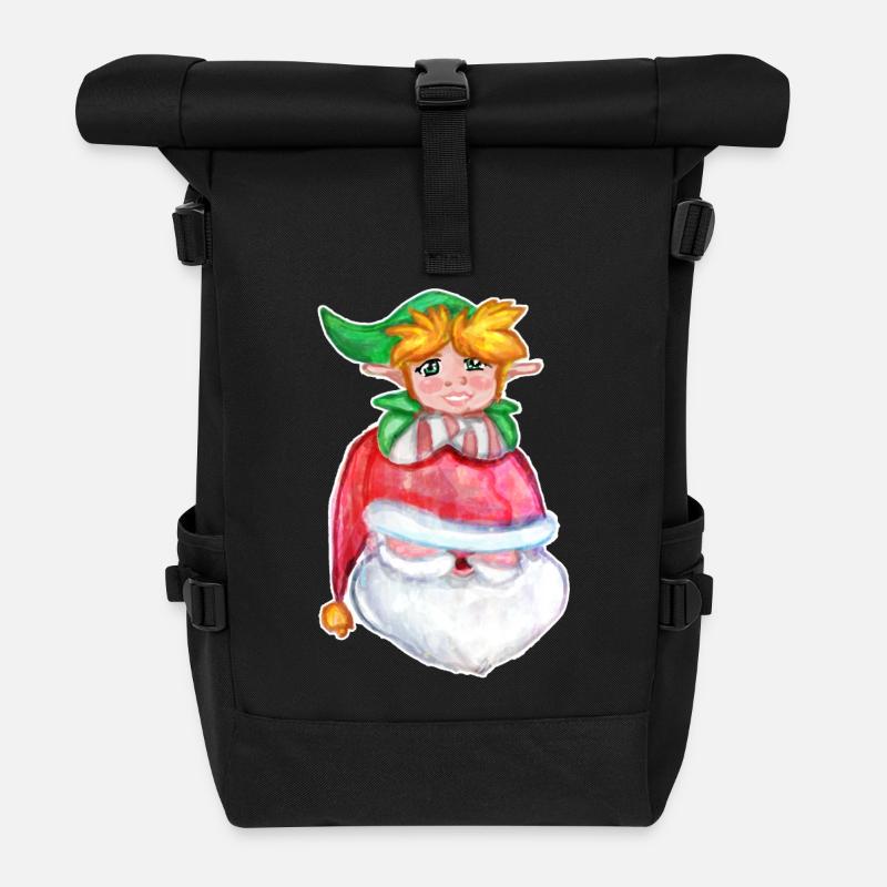 Kawaii Santa & Elf - Rolltop Rucksack - Schwarz