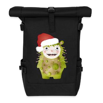 Joyeux monstre vert célébrant Noël - Sac à dos roll top - noir - Devant