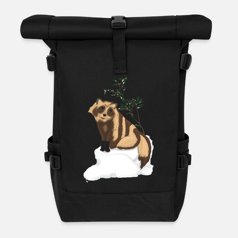 Tanuki unter dem Mistelzweig - Rolltop Rucksack - Schwarz