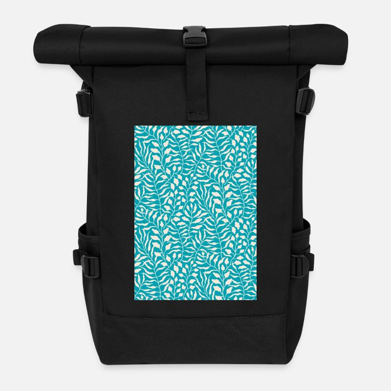 Blaues Palmblatt-Design - Rolltop Rucksack - Schwarz
