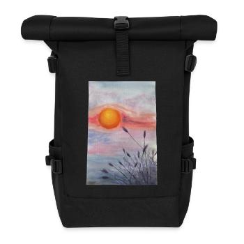 Sunset Over Meadow Wildflowers Grass Wheat - Roll Top Backpack - black - Front