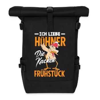 I love chickens – they poop breakfast - Roll Top Backpack - black - Front